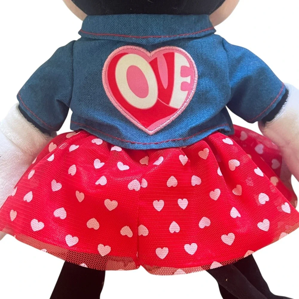 Disney Store 2021 Minnie Mouse Plush‎ Valentine Heart Denim Jacket Red 16